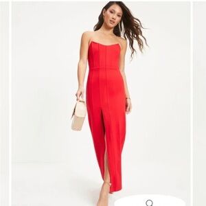 VICI Red Strapless Corset Dress With Slit